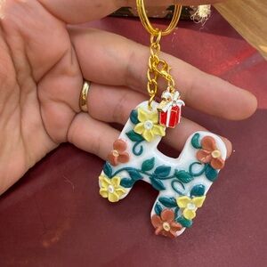 Floral polymer clay Keychain with Gift Charm